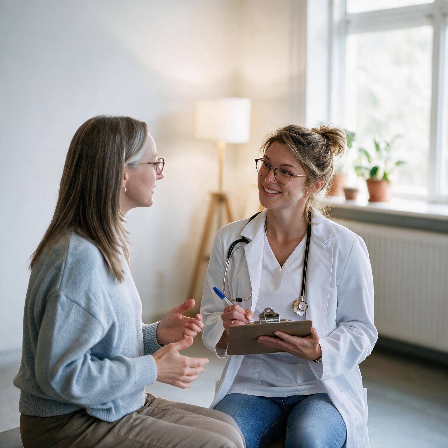 Profesional sanitaria conversando con una paciente